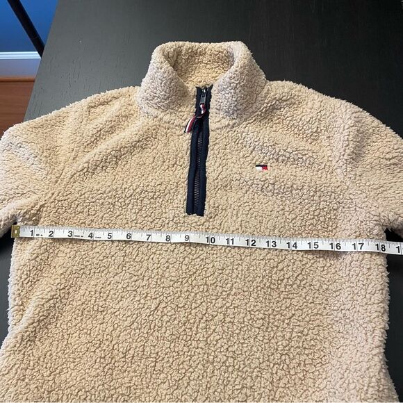 Tommy Hilfiger Tan Teddy Faux Fur Quarter Zip Pullover Sweater Women’s Size XS - Picture 6 of 6